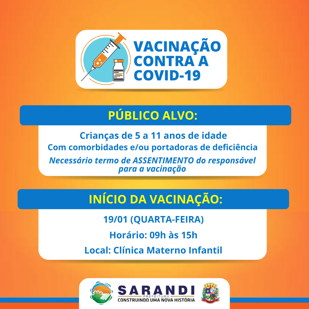 Vacinação Contra Covid-19 - Crianças de 05 a 11 anos de idade